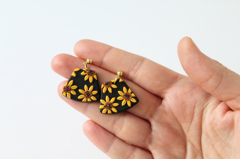 Sunflower Earrings, Polymer Clay Floral Earrings, Floral Earrings in three design - Studio Niani