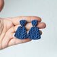 Sweater Earrings, Knitted Polymer Clay Earrings, Navy Blue, Light Blue and Beige - Studio Niani