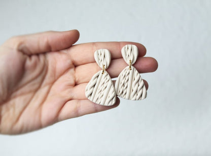 Sweater Earrings, Knitted Polymer Clay Earrings, Navy Blue, Light Blue and Beige - Studio Niani
