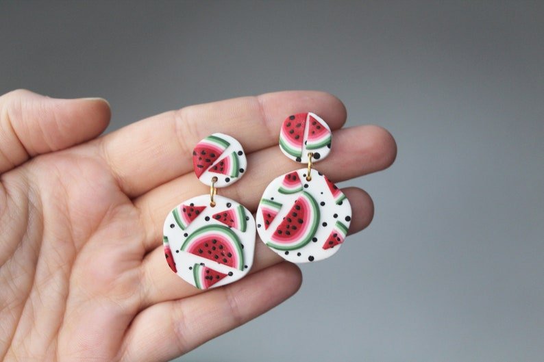 Watermelon Dangle Earrings, Polymer Clay Earrings, Summer Earrings, Earrings - Studio Niani
