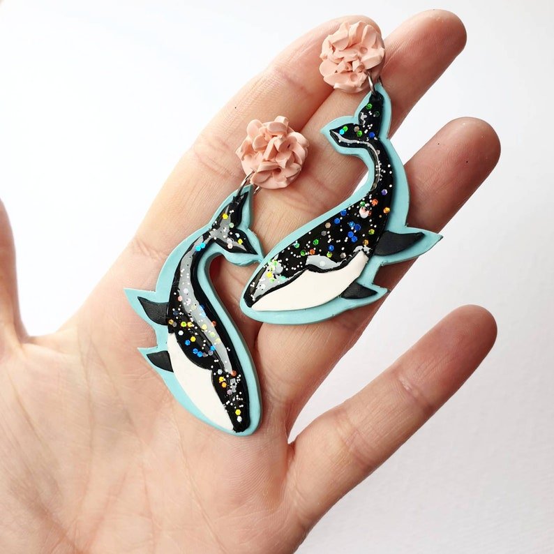 Whale Earrings, Polymer Clay Earrings, Orca Earrings, Ocean Lover Gift - Studio Niani