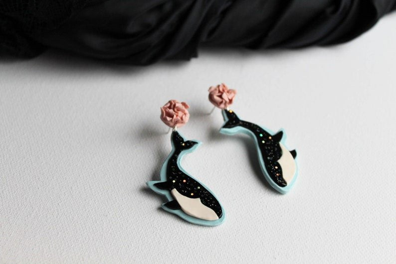 Whale Earrings, Polymer Clay Earrings, Orca Earrings, Ocean Lover