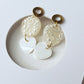 White Earrings, Polymer Clay Earrings with Shell Pendant, Heart Earrings, Wedding, Bridal - Studio Niani
